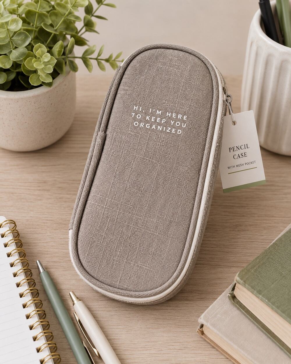 Target Canvas Zippered Pencil Case Organizer Funny Quote Mesh Pocket Gray